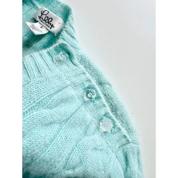 LILLY PULITZER Turquoise 100% Cashmere Cable Knit Crew Neck Sweater, Size S - Picture 7 of 11